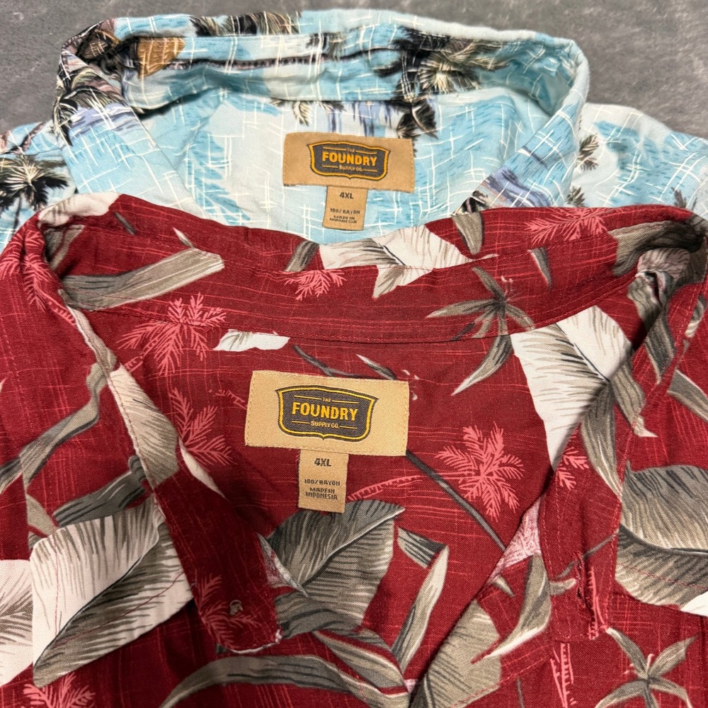 The Foundry Supply Co Men 4XL Tropical Hawaiian Shirt Lot 2 Rayon Red Blue Palm